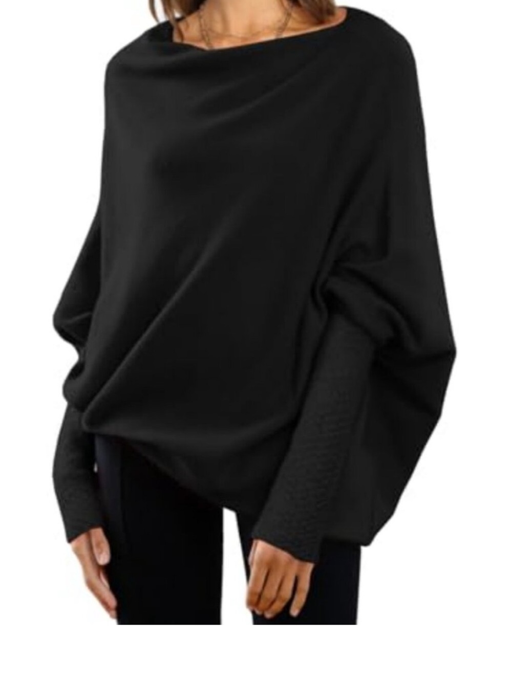 Lillusory Black Oversized Batwing Sweater - Women